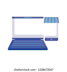 laptop computer with smartphone and parasol