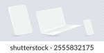 Laptop Computer, Smartphone, and Tablet Levitating on a Transparent Background. Vector.