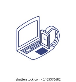 laptop computer with smartwatch futuristic technology