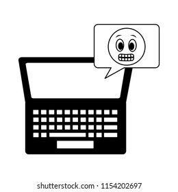 laptop computer with speech bubble and emoji kawaii