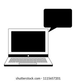 laptop computer with speech bubble isolated icon