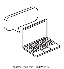 laptop computer with speech bubble isolated icon vector illustration design