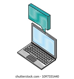 laptop computer with speech bubble isometric icon