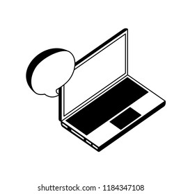 laptop computer with speech bubble isometric icon