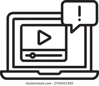 laptop computer with speech bubble notification representing email message or system alert in clean line art