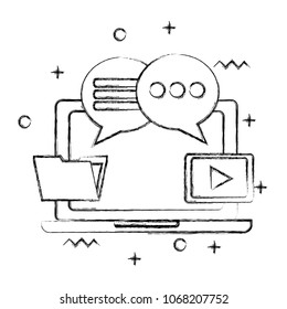 laptop computer with speech bubbles and folder