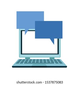 laptop computer with speech bubbles over white background, vector illustration