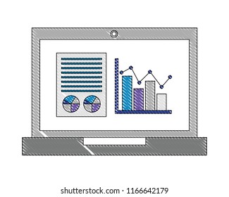 laptop computer with statistics graphics isometric icon