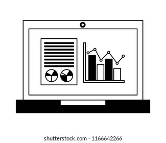 laptop computer with statistics graphics isometric icon