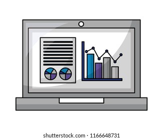 laptop computer with statistics graphics isometric icon