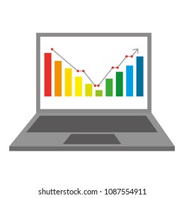 laptop computer with statistics isolated icon