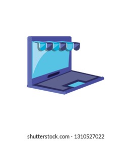 laptop computer with store parasol
