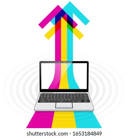 A Laptop computer streaming hi speed data towards the internet.