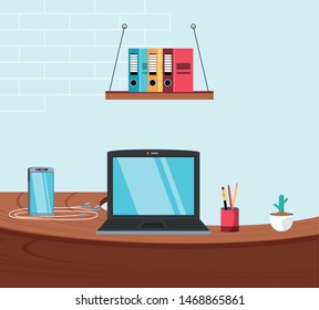 laptop computer with supplies office in the workplace