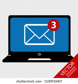 Laptop Computer With Symbol Of Email Receiving - Vector Illustration - Isolated On transparent Background