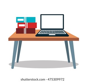 laptop computer table books icon vector illustration design