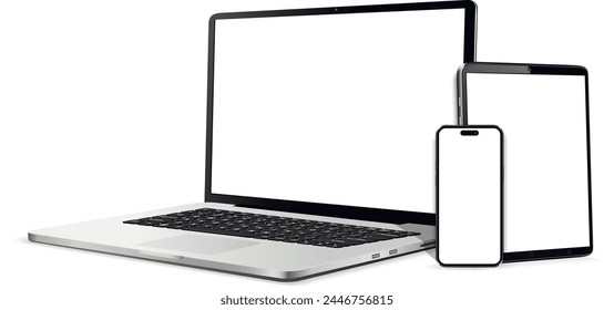 Laptop computer, tablet and mobile phone realistic devices mockup