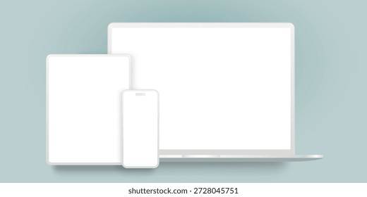 Laptop computer, tablet and smartphone clay mockup