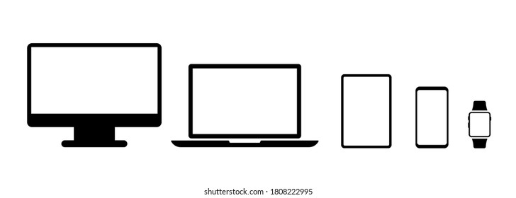 Laptop, computer, tablet and smartphone set. Vector illustration icon