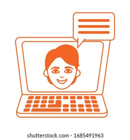 laptop computer talking student home education vector illustration line color style icon