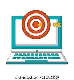 laptop computer with target arrow success isolated icon