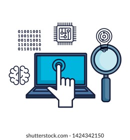 laptop computer with tech icons vector illustration design
