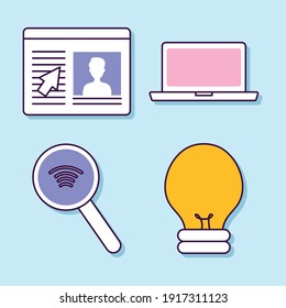 laptop computer and technology icon set over blue background, colorful design, vector illustration