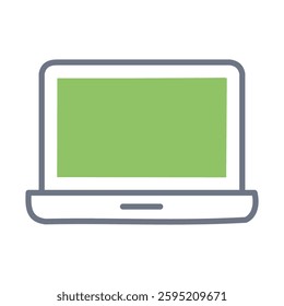 Laptop computer technology isolated icon in blue and green colors vector illustration