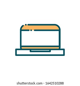 laptop computer technology social media line and fill vector illustration