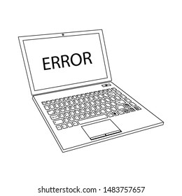 Laptop computer with text -ERROR. Black and white icon. Vector illustrator.