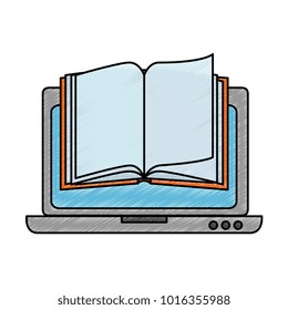 laptop computer with textbook