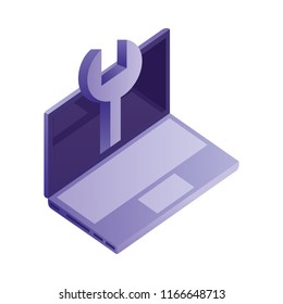 laptop computer with tool wrench isometric icon