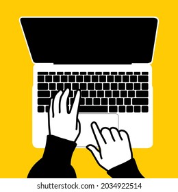 laptop computer typing hand working yellow