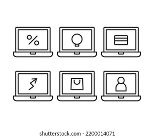 laptop computer and user interface icons set