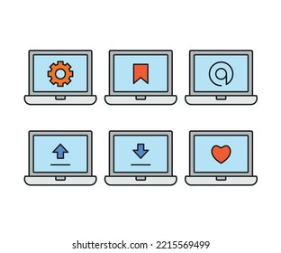laptop computer and user interface icons set