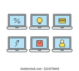 laptop computer and user interface icons set