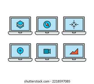 laptop computer and user interface icons set