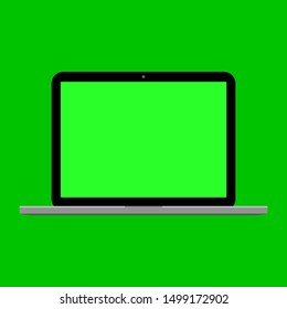 laptop computer vector with blank green screen display isolated on green  background. vector illustration