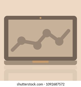 Laptop computer vector icon with stock market chart on screen 