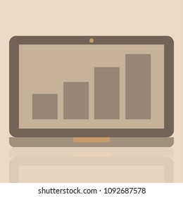Laptop computer vector icon with stock market chart on screen 