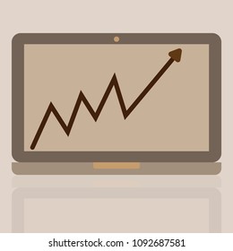 Laptop computer vector icon with stock market chart on screen 