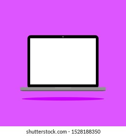 laptop computer vector icon with white blank screen on purple color background 