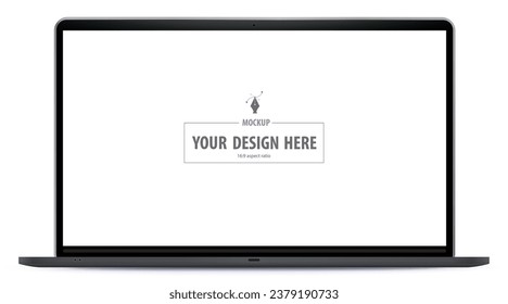 Laptop Computer Vector Mockup. Black Notebook PC with 16:9 aspect ratio screen vector illustration on white background.
