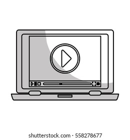 laptop computer with video player button on screen over white background. entertainment and technology design. vector illustration