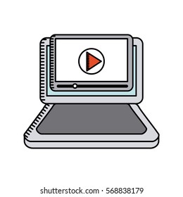 laptop computer with video player icon over white background. colorful design. vector illustration