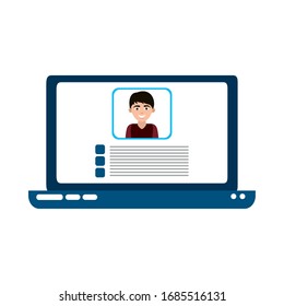ordenador portátil vídeo enseñanza en el hogar ilustración vectorial estilo plano icono