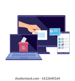 laptop with computer for vote online isolated icon vector illustration design