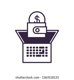 laptop computer with wallet money