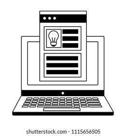laptop computer with web page template and light bulb