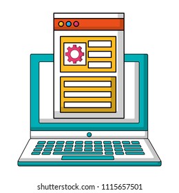 laptop computer with web page template and gear